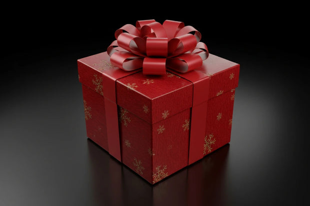 Cadeau de noel rouge en 3d sur fond noir - Mon shopping solaire - Montpellier