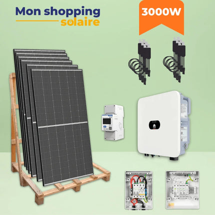 kit solaire autoconsommation compose de panneaux solaires dmegc, onduleur Huawei 3ktl l1, coffrets de protection et compteur denergie 