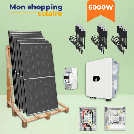 Kit solaire compose de panneaux solaires dmegc 500 watt crete, onduleur central Huawei 6ktl l1 monophase, coffrets de protection et compteur energie 
