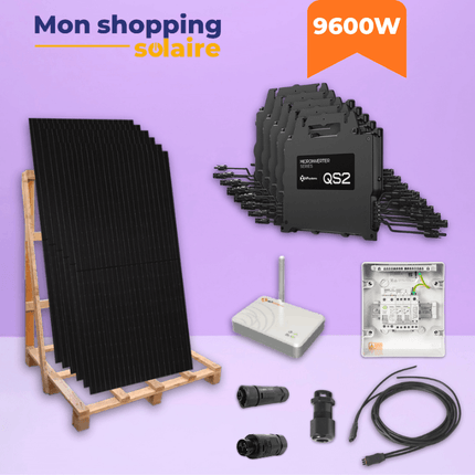 kit solaire compose de panneaux solaires aiko 480 watt, des micro onduleurs apsystems qs2 4 en 1 et coffret electrique avec accessoires
