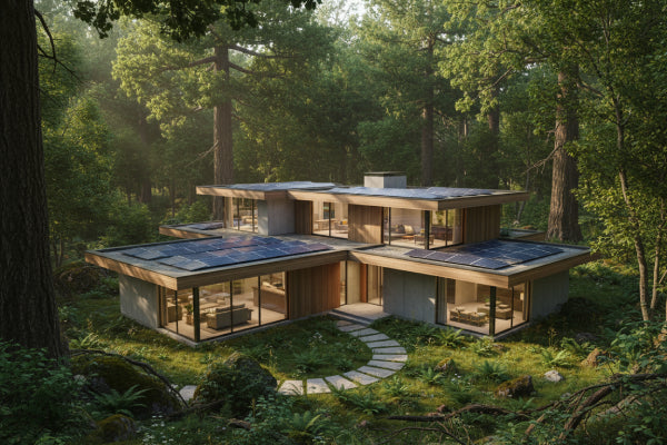 maison-connect-e-avec-panneaux-solaires-sur-le-toit-dans-une-for-t