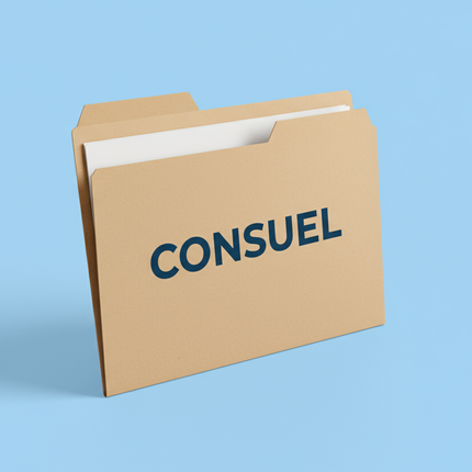 un dossier sur fond bleu avec écrit dessus consuel